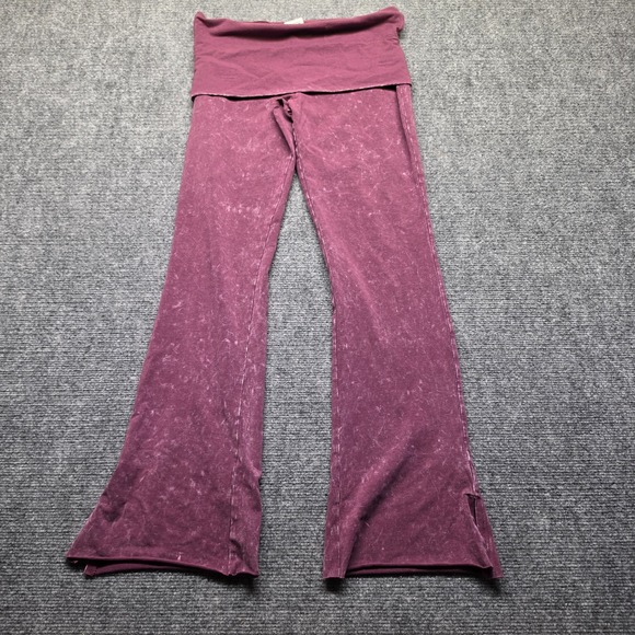 Victoria's Secret Pants - Victorias Secret PINK M Foldover Waistband Flare Pants Burgundy Mineral Wash